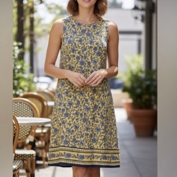 J. Jill Dresses & Skirts - J. Jill Love Linen Sleeveless Floral Shift Dress Yellow Blue Size MP